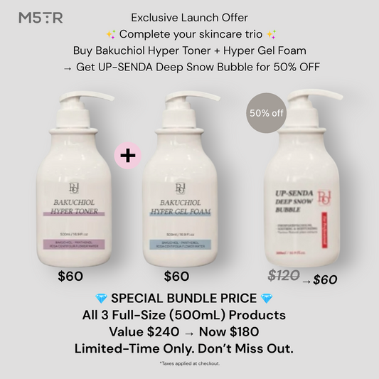 BAKUCHIOL HYPER TONER  + GEL FOAM + UP-SENDA DEEP SNOW BUBBLE TRIO SET